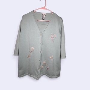 Napa Studio Mint Green Floral Embroidered Cardigan Sweater
